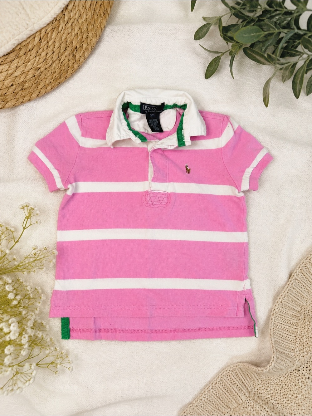 Polo Ralph Lauren Toddler Girls Pink White Striped Polo Shirt Size 3T